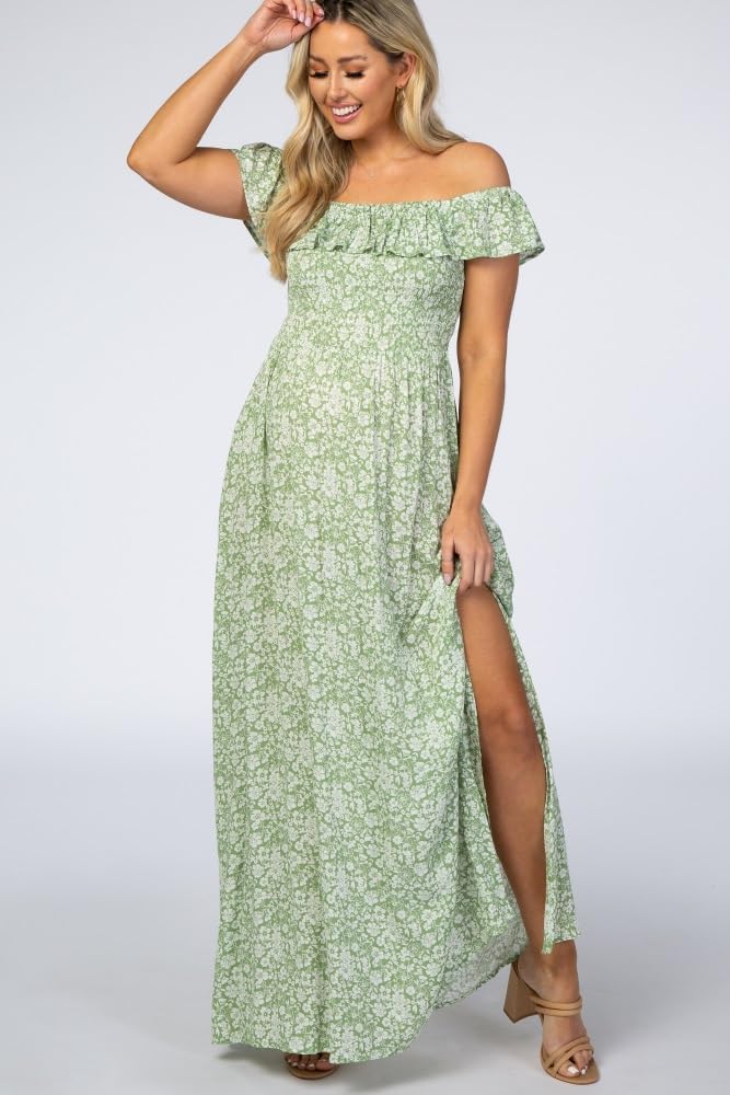 PinkBlush Floral Ruffle Off Shoulder Maternity Maxi Dress
