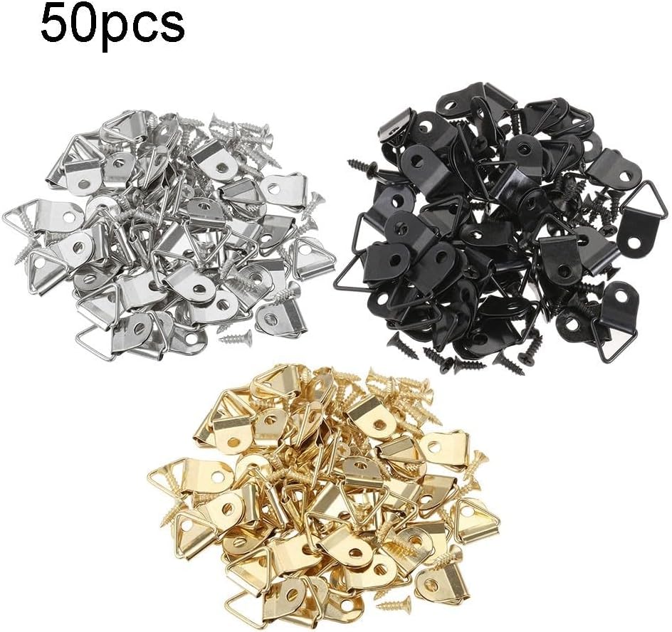 50 Pack Iron D For Ring Hangers for Frames, Triangular Picture Hanging Hooks Wall Mounting Hardware, Photo Frame Accessories for Wedding Exhibition Cross(Silver)