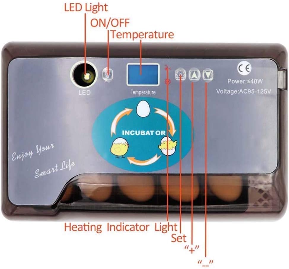 12 Mini Egg Incubator Automatic Turning Poultry Hatcher with Led Test Light Hatching Chicken Duck Goose Birds Temperature Control
