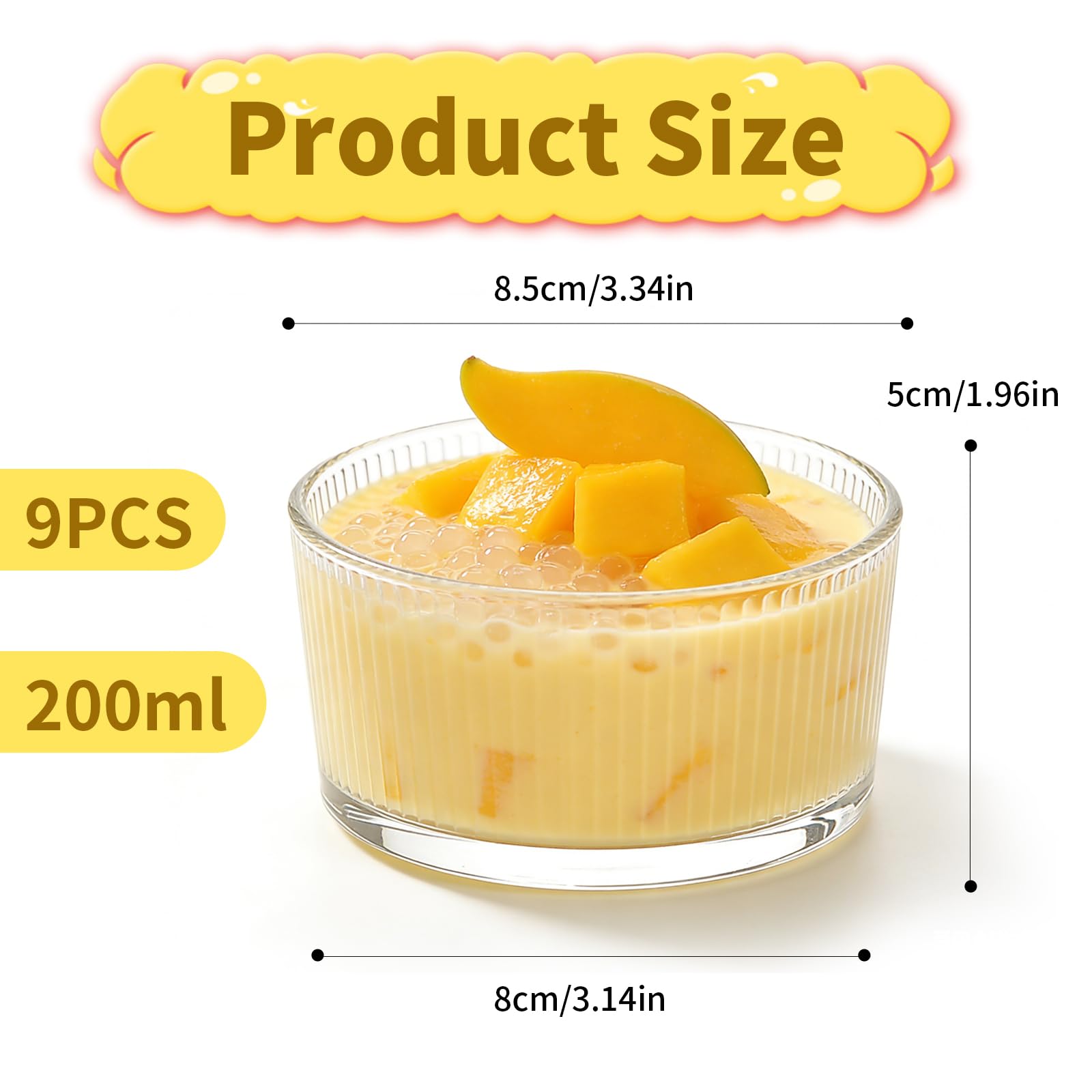 9 Pezzi 200ml Tazza da Dessert Verrine, Coupelle Dessert, Bols À Dessert en Verre, Coupes per Gelato Panna Cotta Frutta, Party Cucina