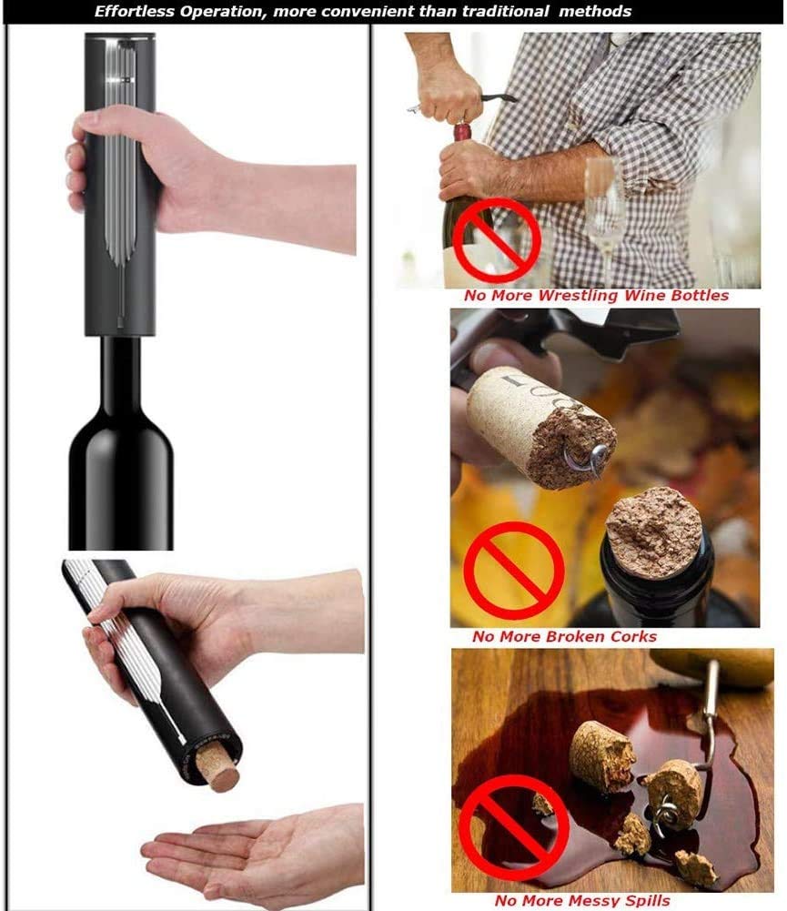 Abridor de vinos eléctricos, abrelatas automáticos del sacacorchos de la Botella de Vino eléctrico con Cortador de lámina, abridores de vinos Recargables USB (Elegante Negro)