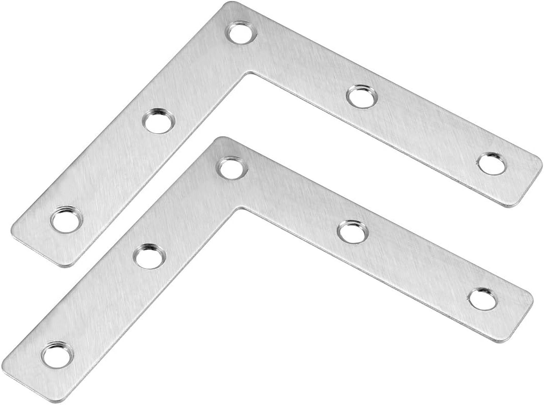 uxcell Flat Plate L Shape, 80mmx80mm, Stainless Steel 304 Angle Corner Brace Repair Brackets, Pack of 8