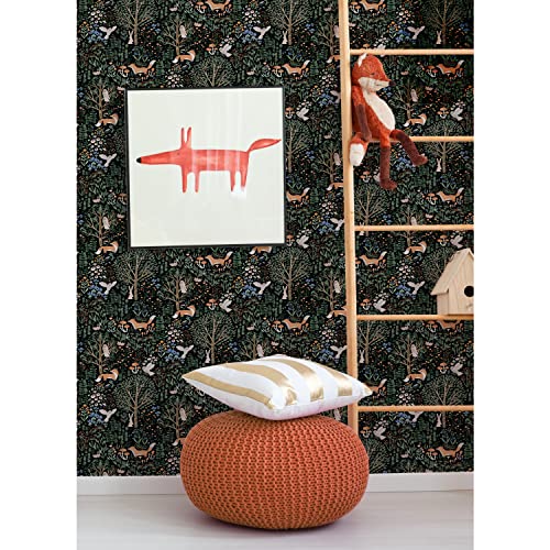 Papier peint de créateur Clara Jean Folklore Forest Noir RoomMates