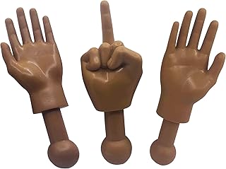Tiny Hands 4.5-Inch Novelty Toys | Deep Brown Left and Right + Middle Finger Hand | Plastic Puppets with Holding Sticks | Funny Gag Gifts, Figures for Imaginative Playtime