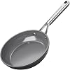 20cm Ceramic Frying Pan, Diamond-Titanium Nonstick Pan, PFAS & PTFE & PFOA Free, Stainless Steel Handle, Dishwasher/Oven Safe, Grey