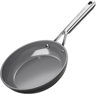 Keramik Pfanne Induktion 20cm, DiamondTitan-Keramikbeschichtung, Antihaft Bratpfanne mit Edelstahlgriff, PTFE-frei PFAS-frei PFOA-frei, Backofenfest, spülmaschinenfest (Grau)