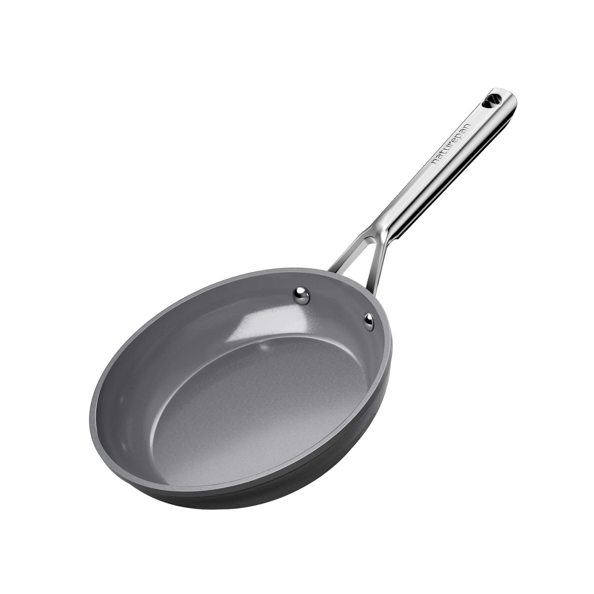 naturepan 20cm Ceramic Frying Pan, Diamond-Titanium Nonstick Pan, PFAS & PTFE & PFOA Free, Stainless Steel Handle, Dishwasher/Oven Safe, Grey