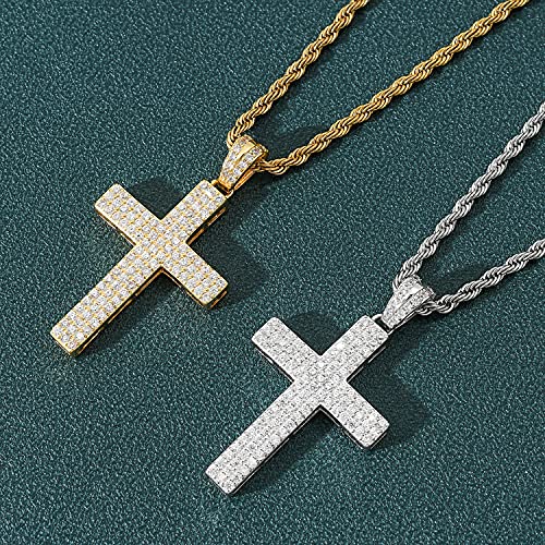 Starchenie Men's Cross Necklace Brass White Gold Plating Pendant Cubic Zirconia Crucifix Jewelry 24'' Rope Chain-White #TOP3