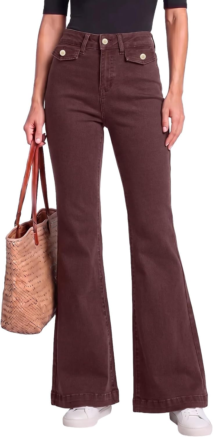 Sidefeel Womens High Waisted Flare Jeans