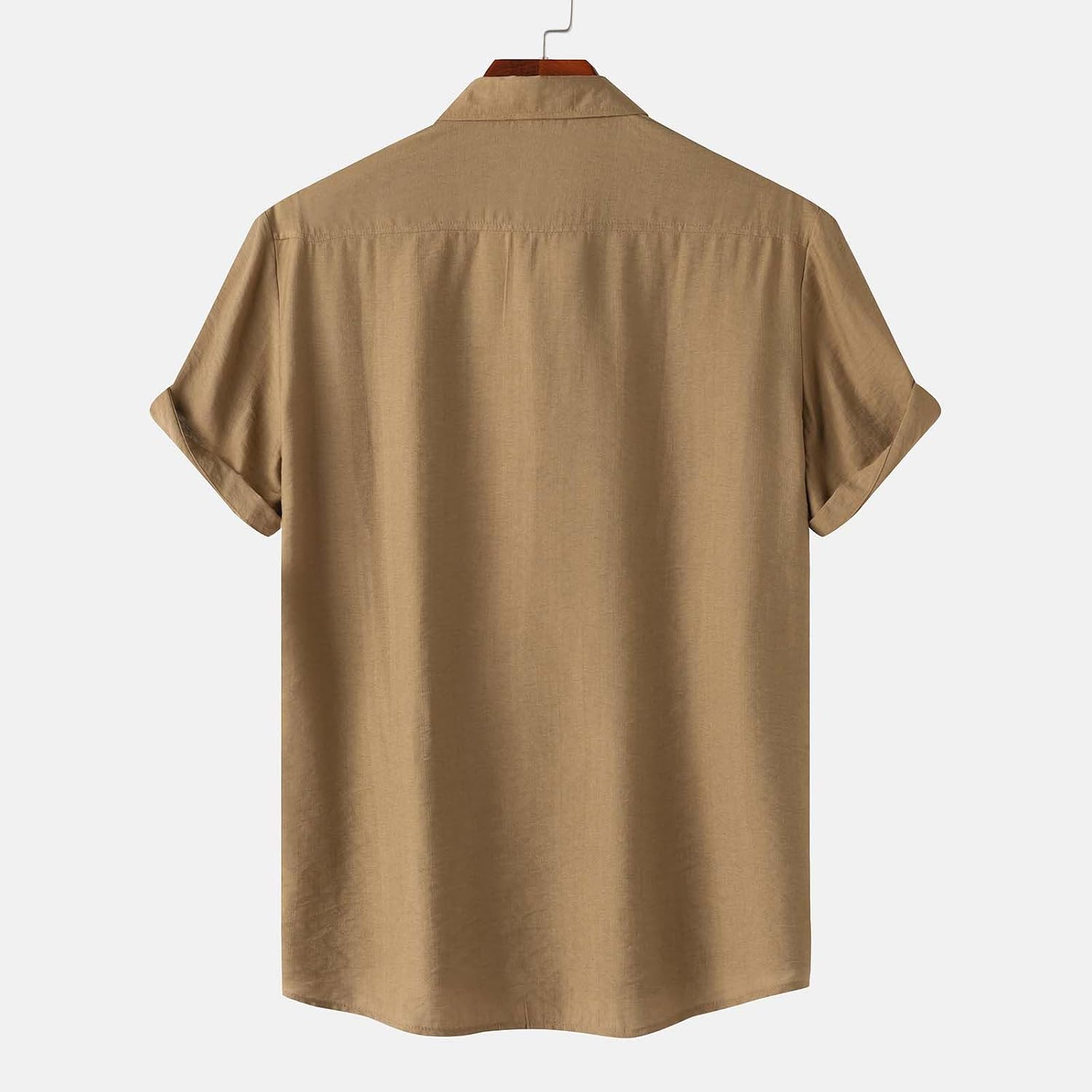 Men Button Down Shirts Casual Short Sleeve Lapel Solid Blouse Hawaiian Beach Vacation Classic Simple Lightweight Tee