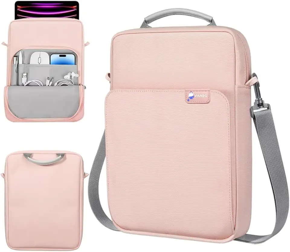 Capa Case Bolsa para tablet de 13,3 a 14 polegadas para iPad Pro M4 e Air M2 2024 de 13 polegadas, iPad Pro 12,9, MacBook Pro M3 M2 M1 Pro Max com alça (ROSA)