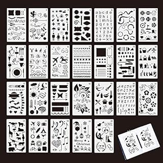Pilikoll 26 Pcs Drawing Painting Art Stencil Reusable Painting Craft Stencils Plastic Painting Stencils DIY Crafts Drawing Painting Stencil for DIY Scrapbook, Diary, Bullet Journal, Painting Craft