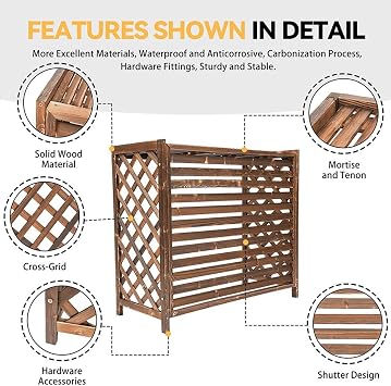 Solid Wood Air Conditioning Cover Decorative Frame for Outside Unit, Retro Brown Air Conditioner Privacy Screen Plant Flower Stand Display for Balcony(Medium-100x43x94cm)