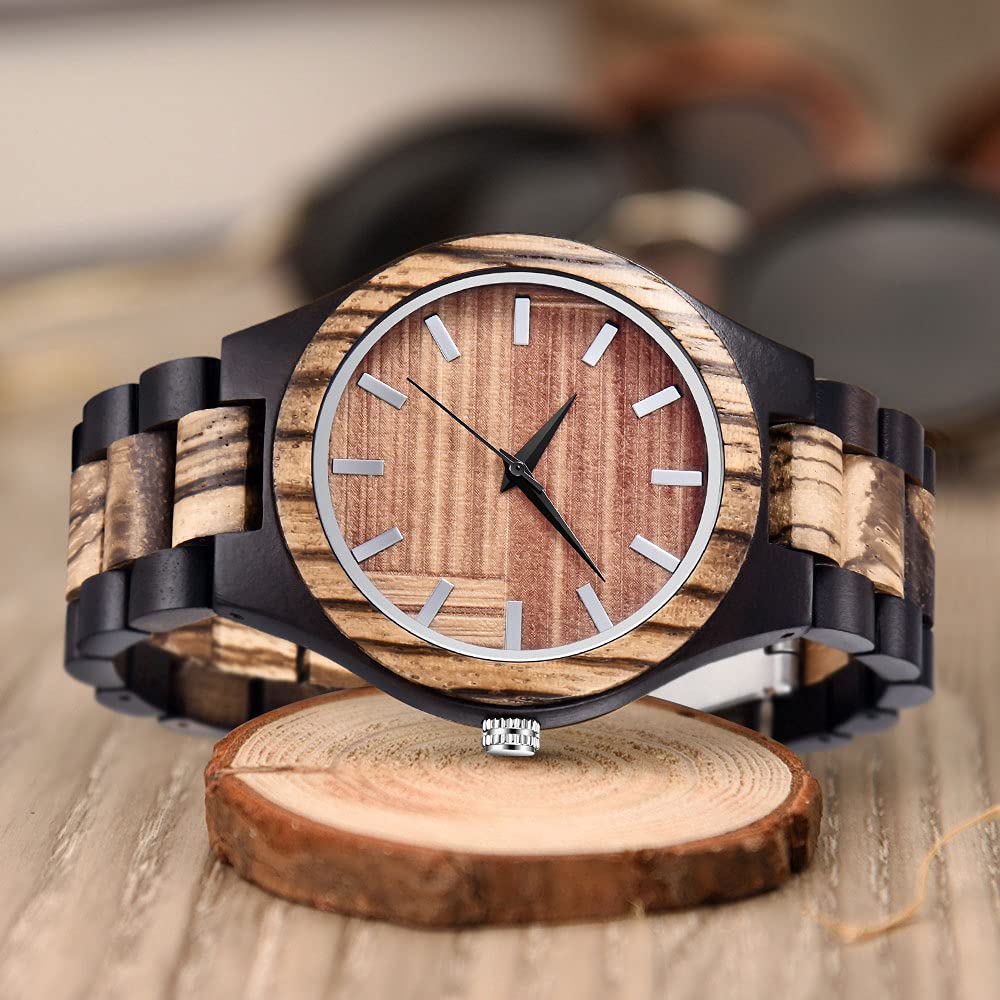 Tiong Orologio da uomo in legno, classico, in legno, analogico, al quarzo, da uomo, Wq3001-marrone, Retrò