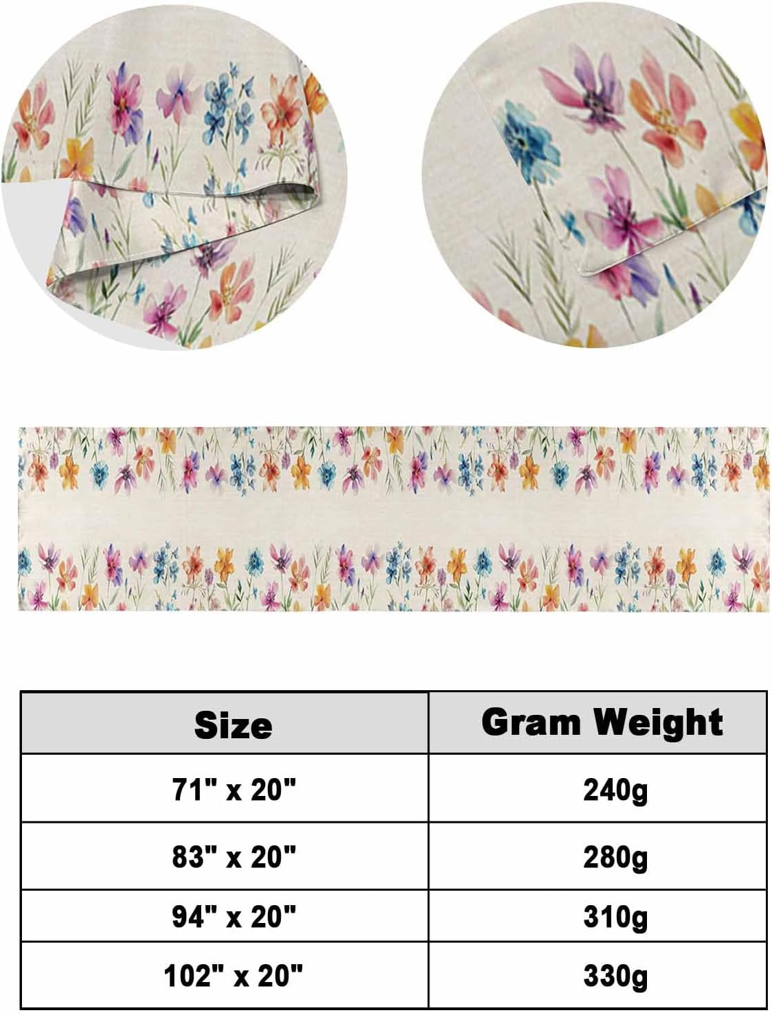 Spring Botanical Colorful Floral Leaf Bed Runners for Bedroom Hotel,Decorative Bedding Scarf Watercolor Flower on Linen Bed End Blanket Bedding Runner Scarves for Queen Size Bed,94x20in