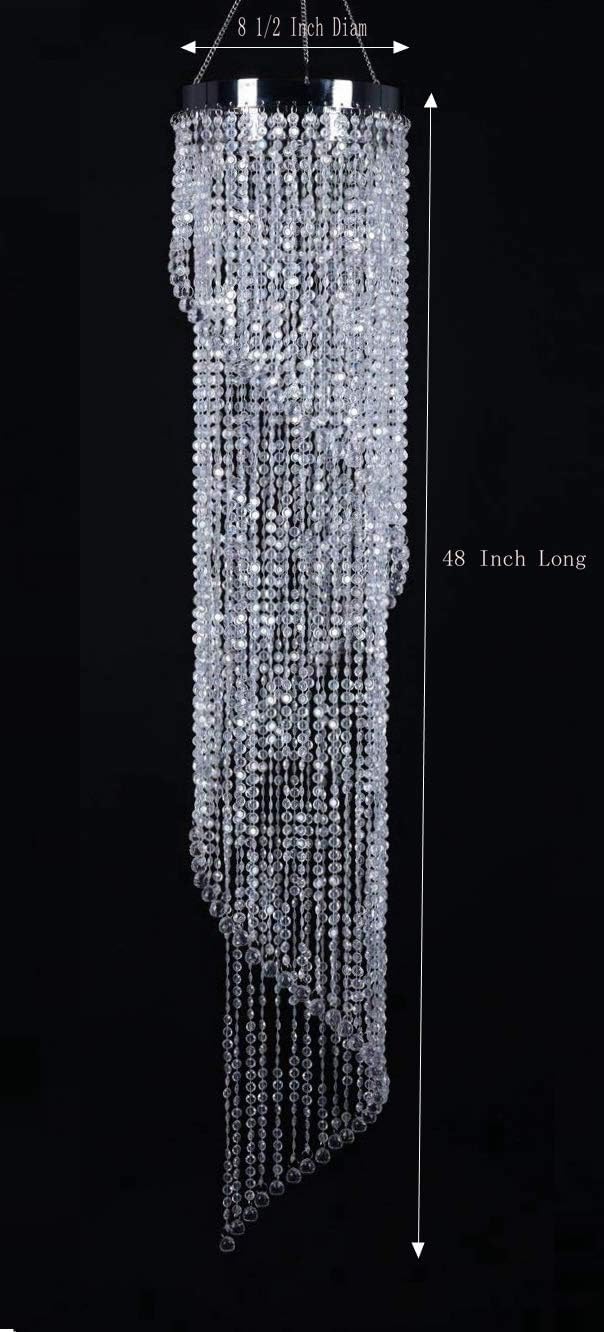 FlavorThings Faux Crystal Sparkling Iridescent Spiral Beaded Chandelier,Swirling Chandelier Great idea for Wedding Centerpieces Decorations and Any Event Party Decor,W8.5 H48