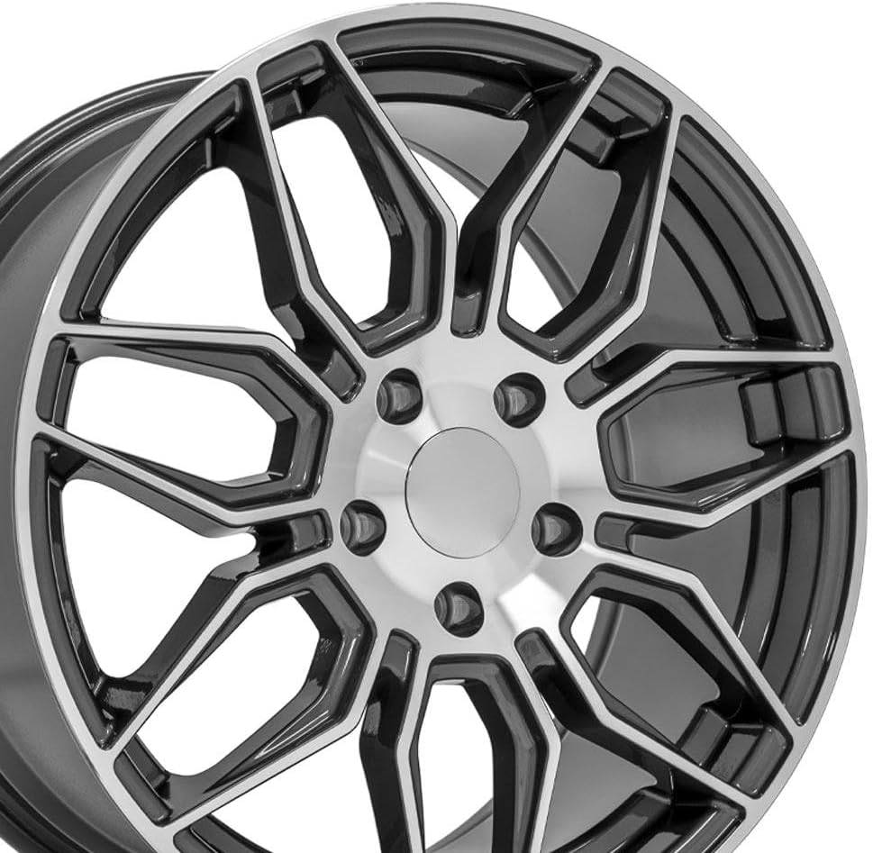 OE Wheels CV03 Staggered Rims Fit C6 & C7 Corvette C8 Z06 Style 5x120.65 18x8.5 & 19x10 Gloss Gunmetal Machined - Hollander 95580 (Set of 4)