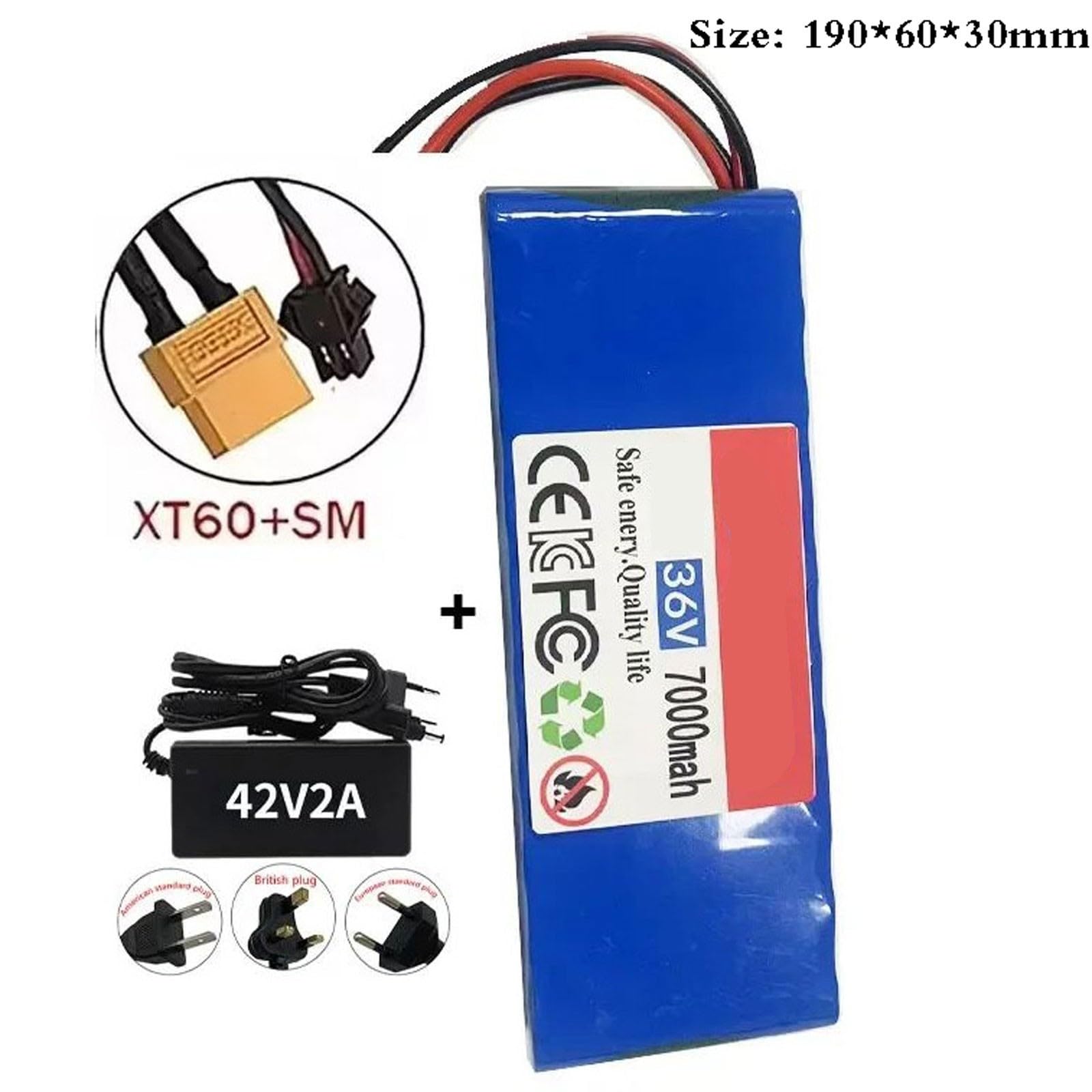 Batterie de vélo électrique 36V Batterie au Lithium 7Ah 10S1P Longue autonomie avec Chargeur et BMS Convient aux trottinettes et draisiennes électriques 36V 7Ah,XT60+JST