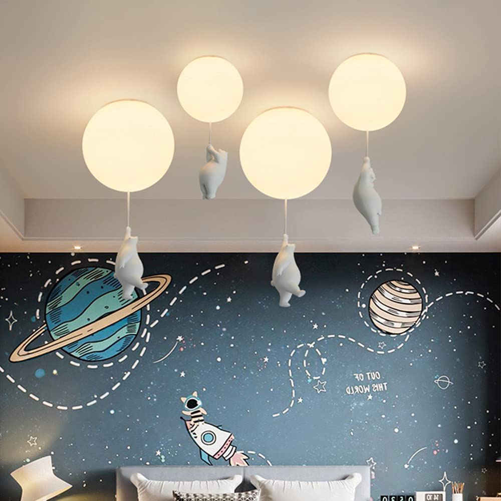 Plafoniera Bambini Bianca Paralume in Vetro Stanza Ragazzi Ragazze Piccolo Orso Camera da Letto Illuminazione Interni Lampadario Luci Sospese Lampada A Sospensione Base G9 Luce Bianca 6000K,A,Ø25CM