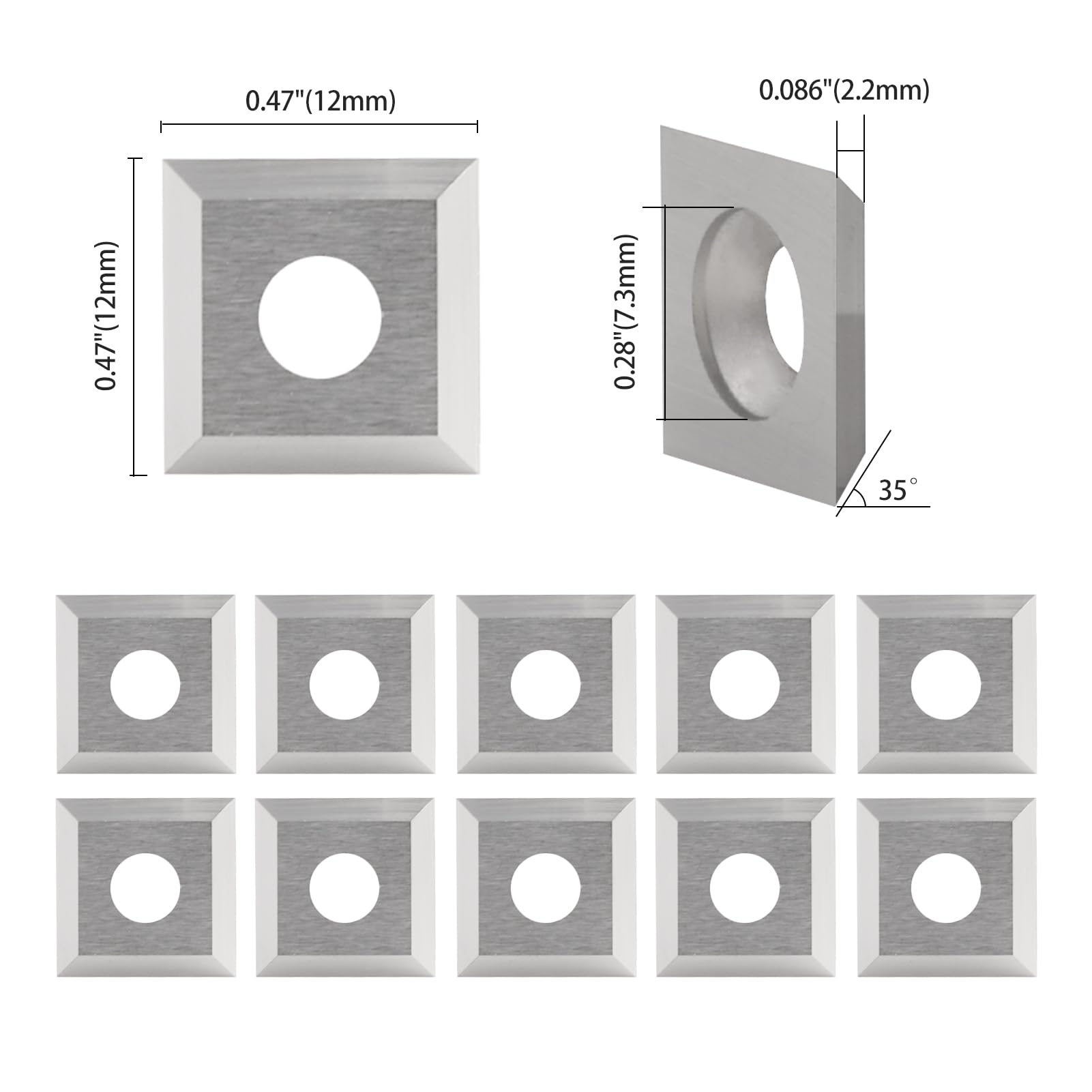 Lot De 10 Inserts Carbure Haute Performance 14x14x2mm - Lames Réversibles Pour Tour à Bois, Panneaux Particules & Contreplaqué
