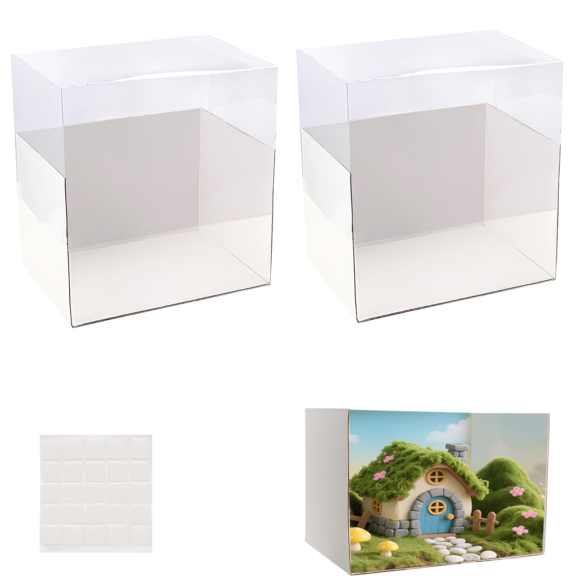 Boîte de diorama en carton x2 avec couvercle transparent pour projet scolaire de 30x22x21cm