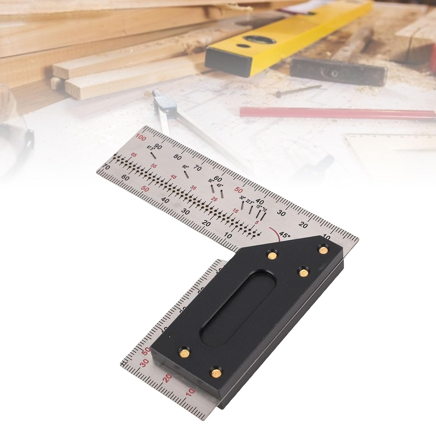 Hilitand Stainless Steel Woodworking Square Ruler, 3.94in Carpenter Square with Clear Markings and 0.8mm Holes, for Woodworking Furniture Making and Renovation