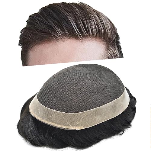 Toupee para hombres Sistema de reemplazo de cabello humano real para hombres, encaje suizo suave, postizo para hombre, NPU alrededor de prótesis de