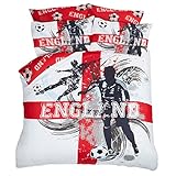 Dreamscene Bettwäsche-Set, Motiv: Fußball, England-Flagge, St. Georges Soccer Sport Weltmeisterschaft Tor, Bedruckt, Gemustert, Rot / Weiß / Blau – Einzelbett
