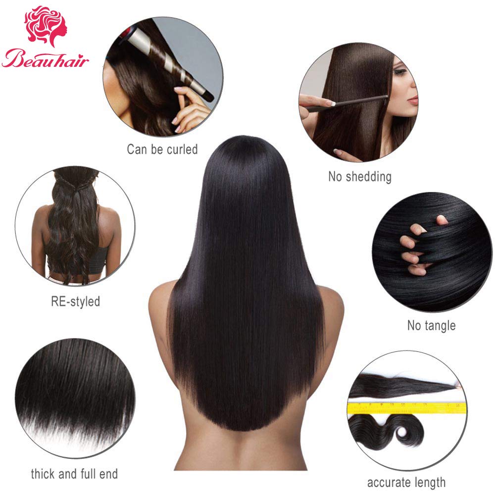 3 Bundles with Frontal Straight Virgin Hair Weave 13x4 Ear to Ear Frontal Lace Closure with Baby Hair 9A Unprocessed Human Hair Extension (24 26 28+20Frontal)