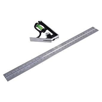 Combination Square 300mm 12-Inch Heavy Duty Professional Inch/Metric Stainless Steel Level & Tool,Metal-Body Carpenter's Tool,12 (Combination Square)