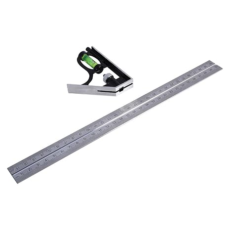 Combination Square 300mm 12-Inch Heavy Duty Professional Inch/Metric Stainless Steel Level & Tool,Metal-Body Carpenter's Tool,12 (Combination Square)