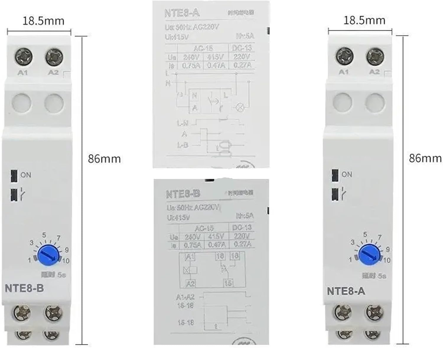 1pcs NTE8 Series Time Delay Relay Control Off Power On Delay NTE8-A NTE8-B 5S 10S 120S 480S AC220V DC24V Din Rail Digital Timer(24V DC,NTE8-A 12-120S)