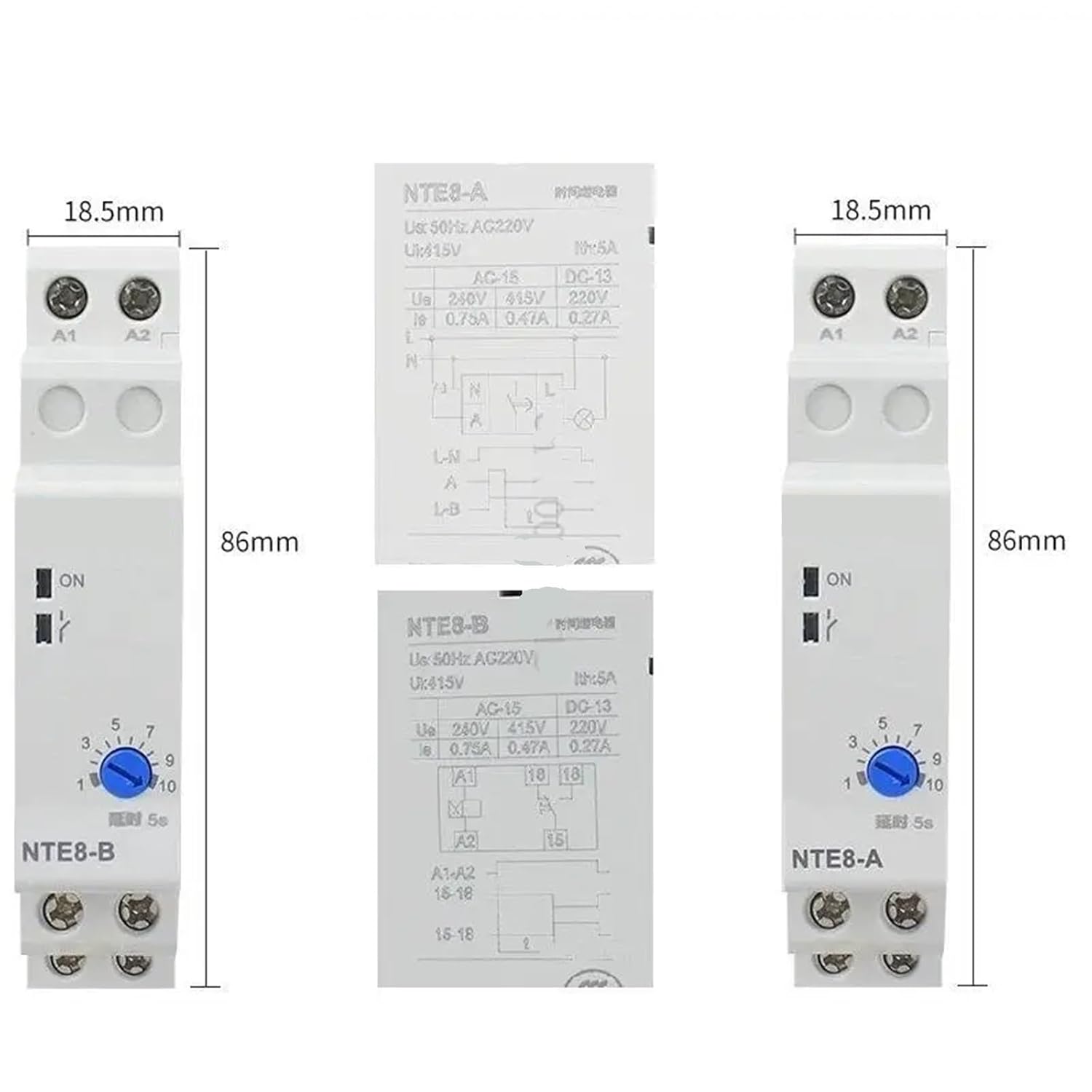 1pcs NTE8 Series Time Delay Relay Control Off Power On Delay NTE8-A NTE8-B 5S 10S 120S 480S AC220V DC24V Din Rail Digital Timer(24V DC,NTE8-B 48-480S)