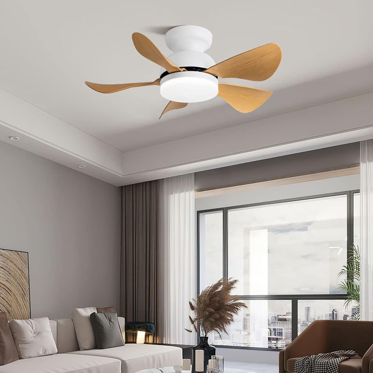 YUEGOO Ceiling Fans with Lamps,Petal Ceiling Fan with Light and Remote Control Led Dimmable Fan with Light Reversible Motor 6 Speed Ceiling Fans with Lamp for Living Room Bedroom with Timer/a