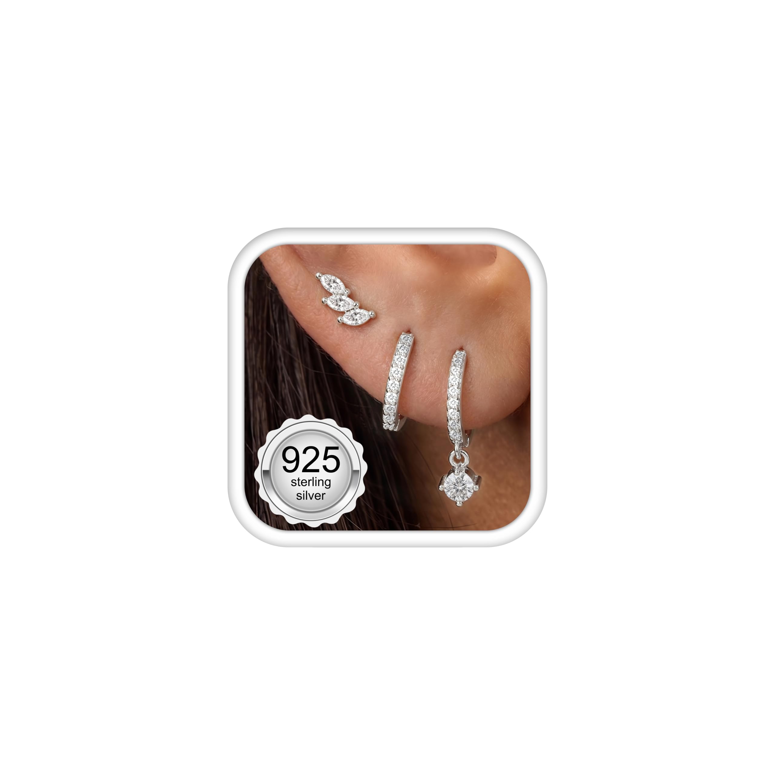 Ohrstecker-Set aus 925er-Sterlingsilber für Damen, Creolen-Ohrstecker