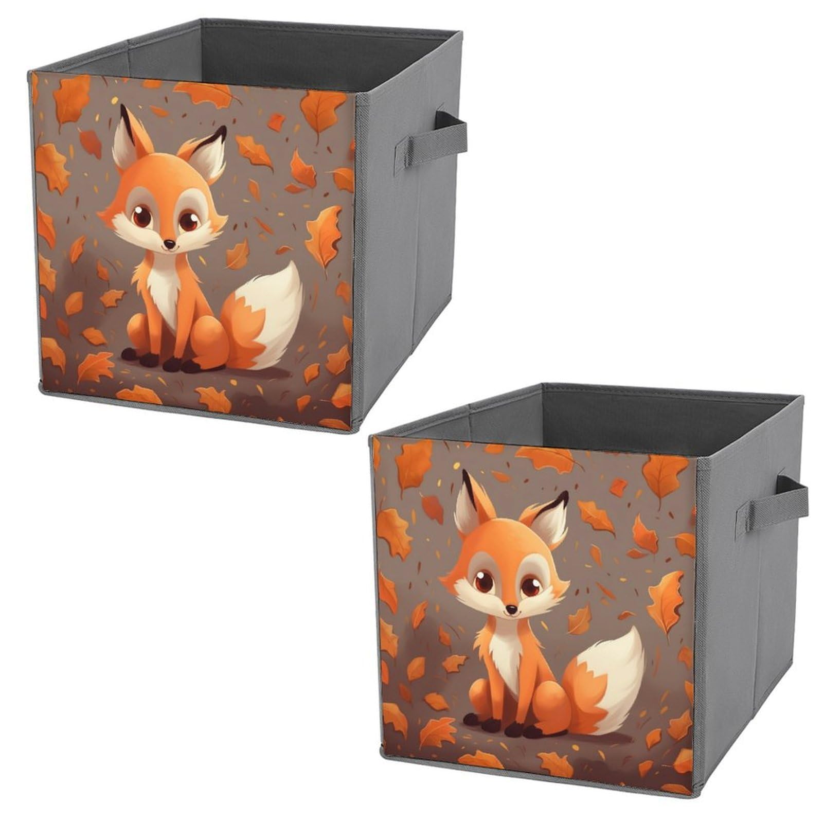 NONHAI Collapsible Storage Bins with Dual Handles Fabric Storage Basket Foldable Cubes Organizer Baskets Fall Fox Storage Boxes for Organizing Clothing Cube Storage Organizer Bins