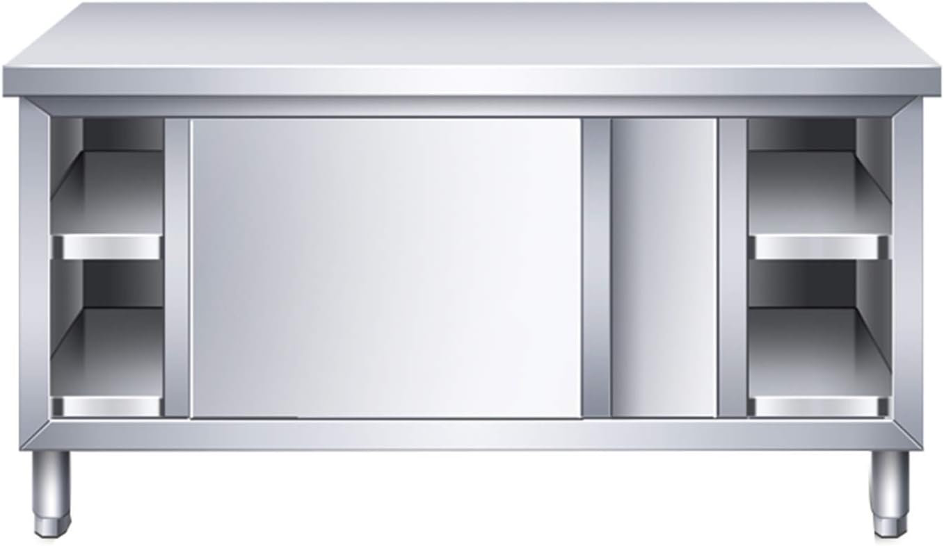 201 Stainless Steel Workbench Kitchen Movable Workbench 2 Tier Floor Console Bearing 500KG Height Adjustable feet Business Storage Workbench (100 * 60 * 80 Single Pass)