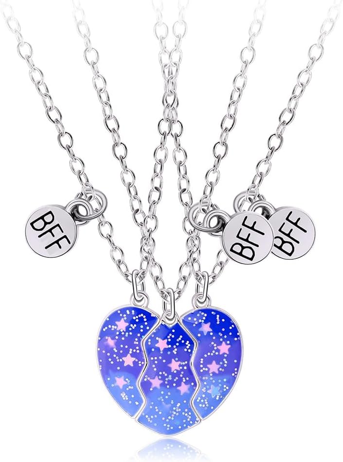 COLORFUL BLING 2-3PCS Half Split Heart BFF Necklace Cute Avocado Cat Matching Pendant Necklace Sisters by Heart Friendship Jewelry