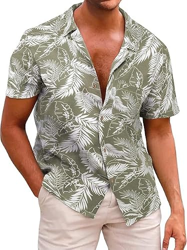 Image of Runcati Mens Hawaiian Shirt Short Sleeve Summer Flower Shirt Regular Fit Beach Holiday Shirts Casual Button Down Tops Khaki XXL