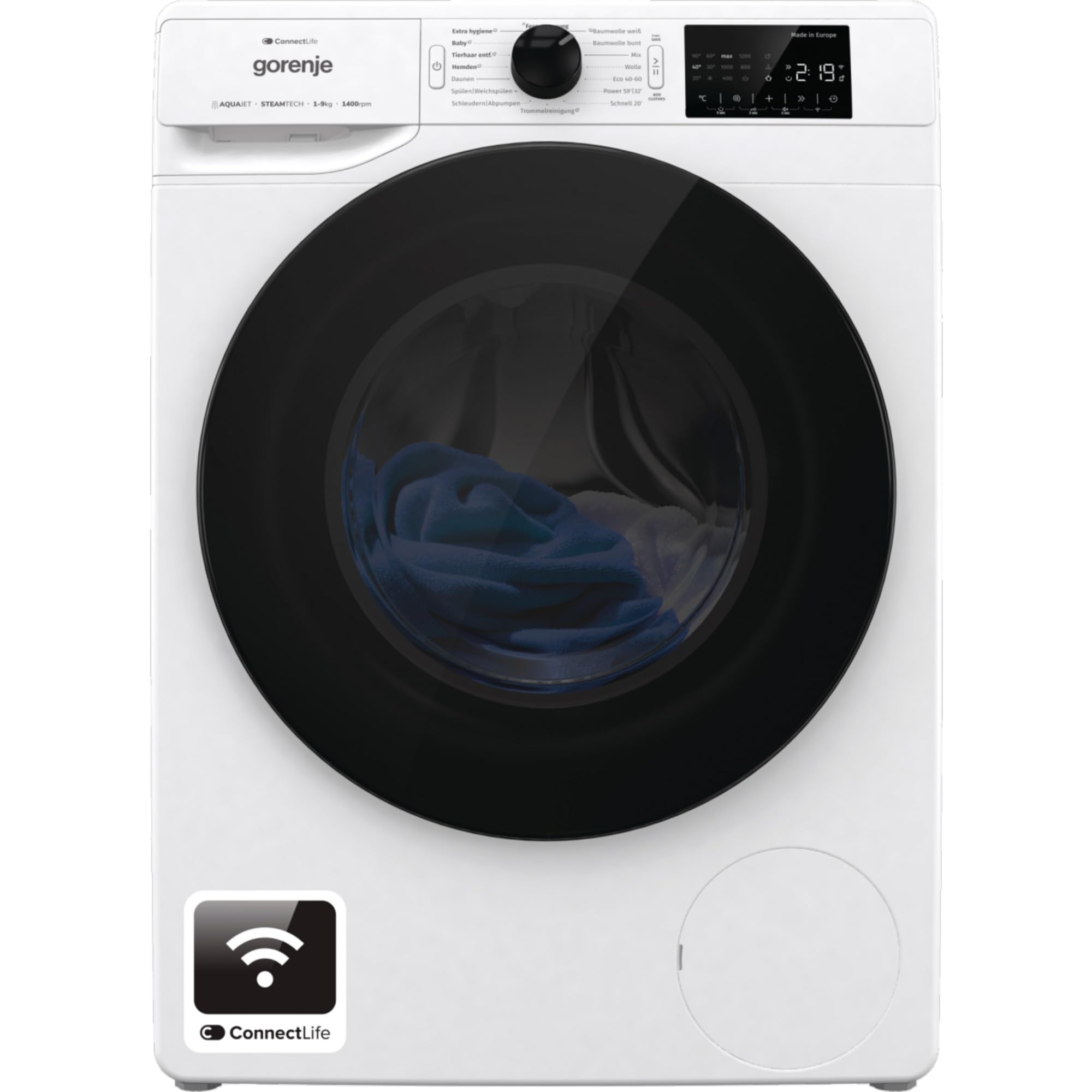Gorenje WPNEI94DA1TS pralka z funkcją pary wodnej/ConnectLife / 9 kg / 1400 obr./min / 15 programów/całkowity bęben AquaStop/WaveActive/Ekhigieniczna/PowerWash/Szybki cykl prania/EEK: A-10%