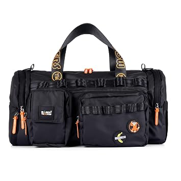 MONKEY TROOPERS Spidey 30.4L Gym Duffle Bag for Men & Women Black Shoe Compartment Front Organizer Pockets Side Utility Storage Luggage Sleeve Padded Shoulder Strap