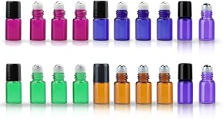 20 Pack Set 2ML(5/8 Dram) Micro Mini Glass Roll on Glass Bottles with Metal Roller Balls Refillable Slim Sample Vial Aromatherapy Essential Oil Roll On(2ML MIX)