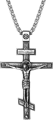 Orthodox Crucifix Cross Necklace for Men Stainless Steel Religious Jesus Crucifix Byzantine Cross Christian Amulet Pendant Jewelry Gifts for Women