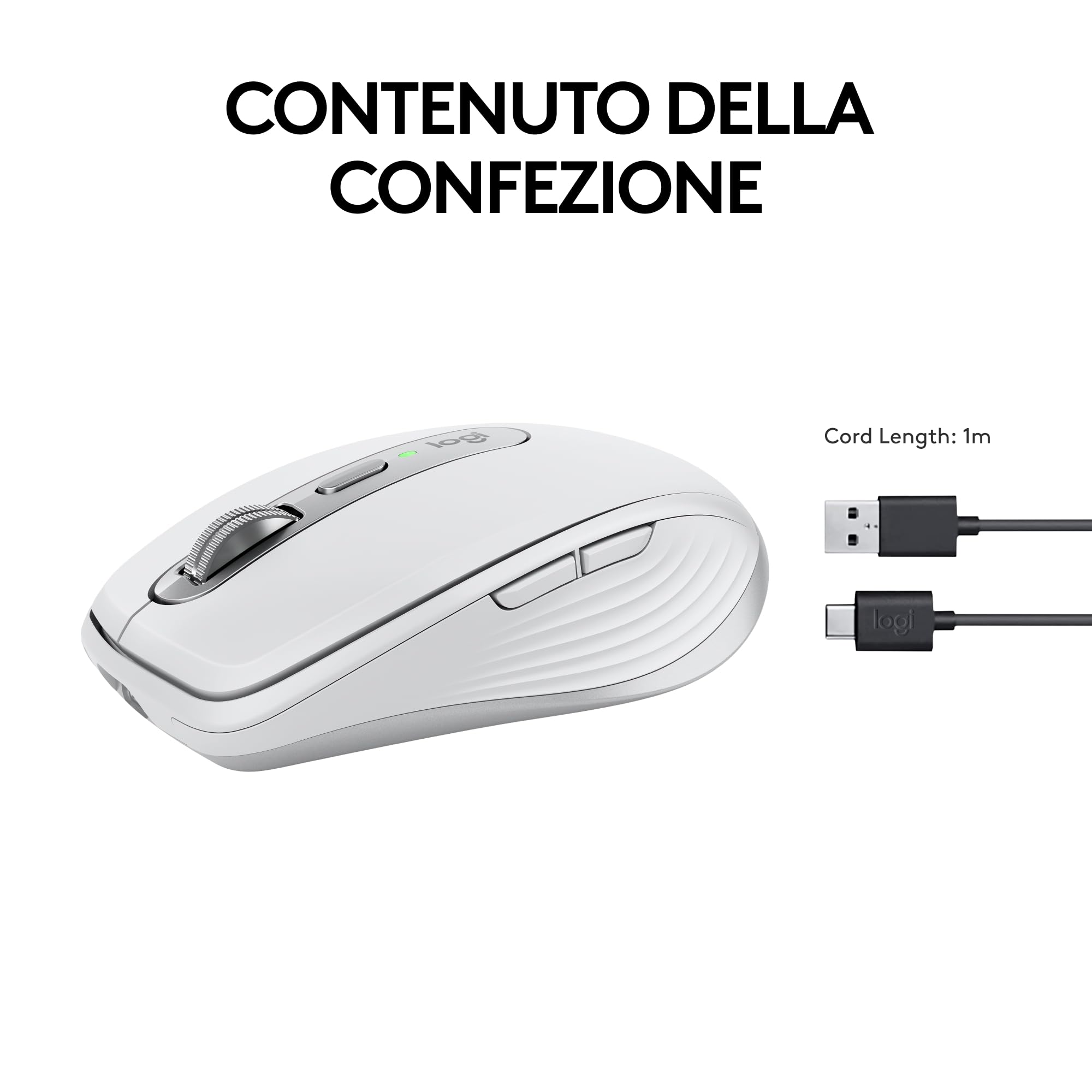 Logitech MX Anywhere 3S, Mouse Wireless Compatto, Scorrimento Veloce, Tracciamento 8K DPI, Clic Silenzioso, Pulsanti Programmabili, USB C, Bluetooth, PC Windows, Linux, Chrome, Mac - Grigio chiaro