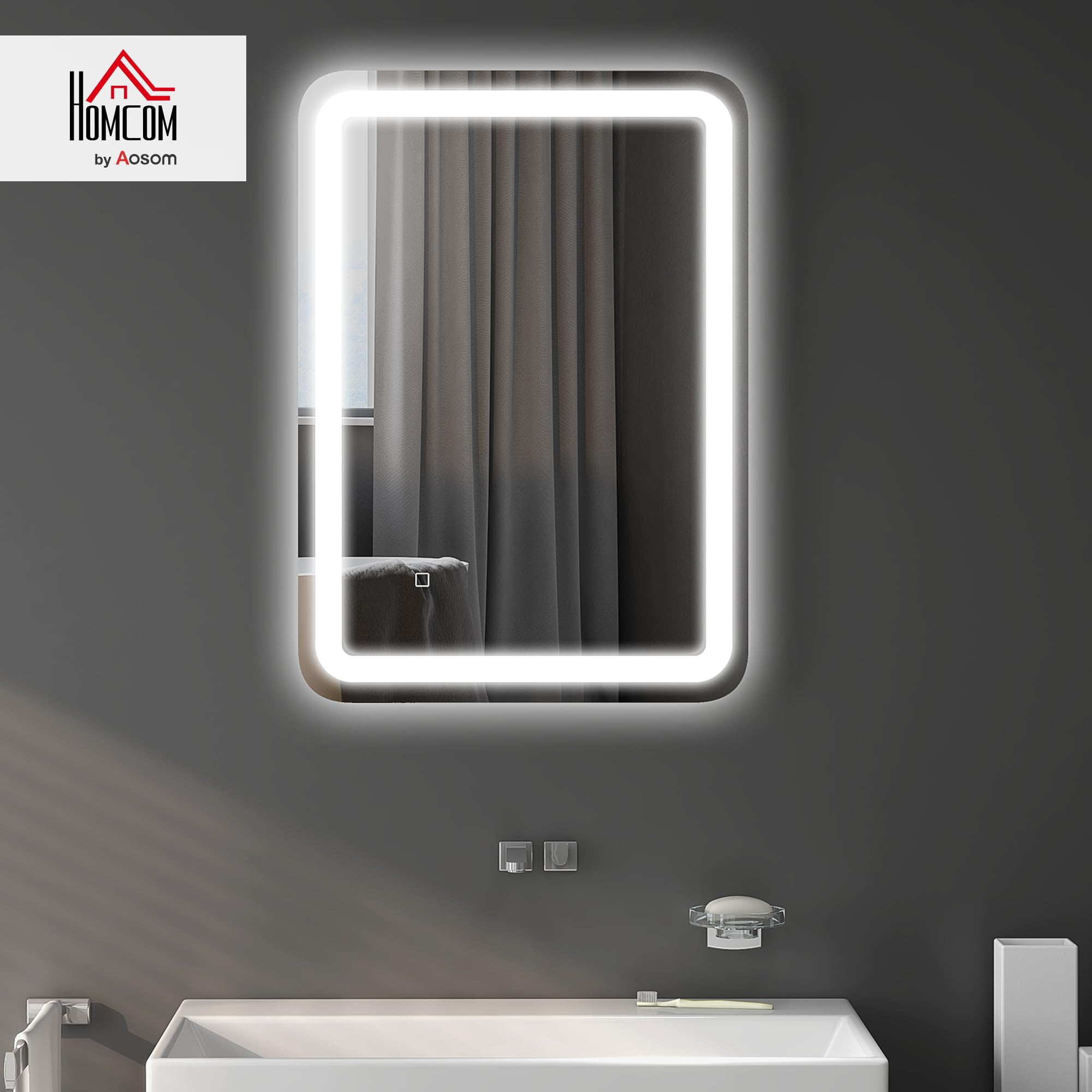 HOMCOM Badspiegel mit Beleuchtung 70 x 90 cm mit 3 Lichtfarben Silber