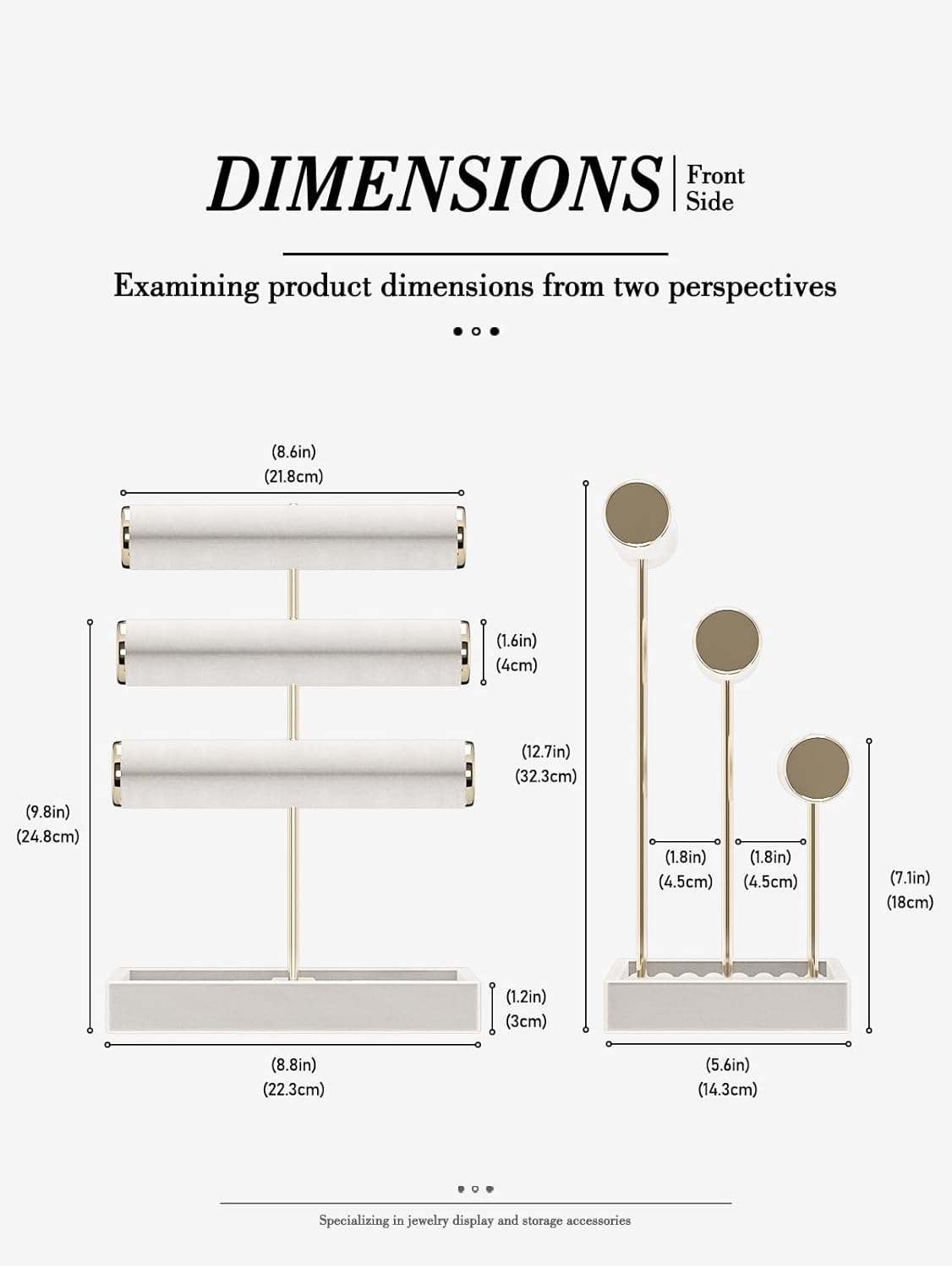 LongMen 3 Tier Bracelet Holder Display,Jewelry Holder Organizer with Velvet Crossbar and Metal Frame,Necklace Earring Bracelet Display Holder for Women (Beige) - Image 5