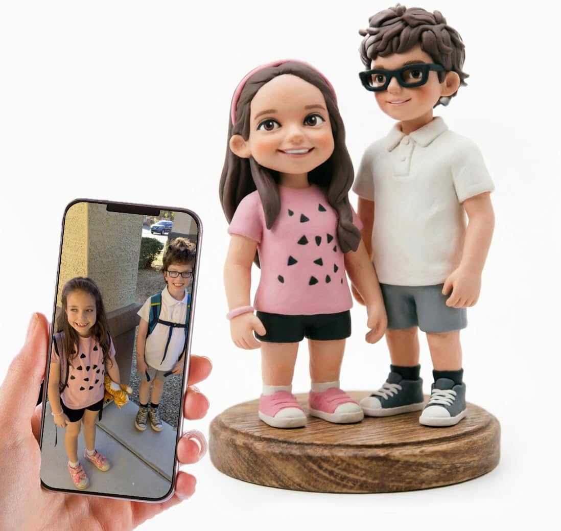 Custom Cartoon Style 3D Figurine from Your Photo - 3D Printed Hand-Painted Chibi Resin Statue, Personalized Cute Portrait Figure, Fun Gift for Kids Parents Family, Any Outfit 2-10 Inch Standing