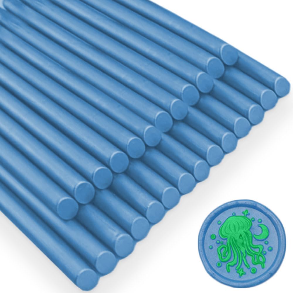 Wax Seal Sticks, Ioggtser 26 Pieces Glue Gun Wax Seal Stick for Wax Seal Stamp, Sky Blue Sealing Wax Sticks for Glue Gun, for Wedding Invitations, Cards, Envelopes