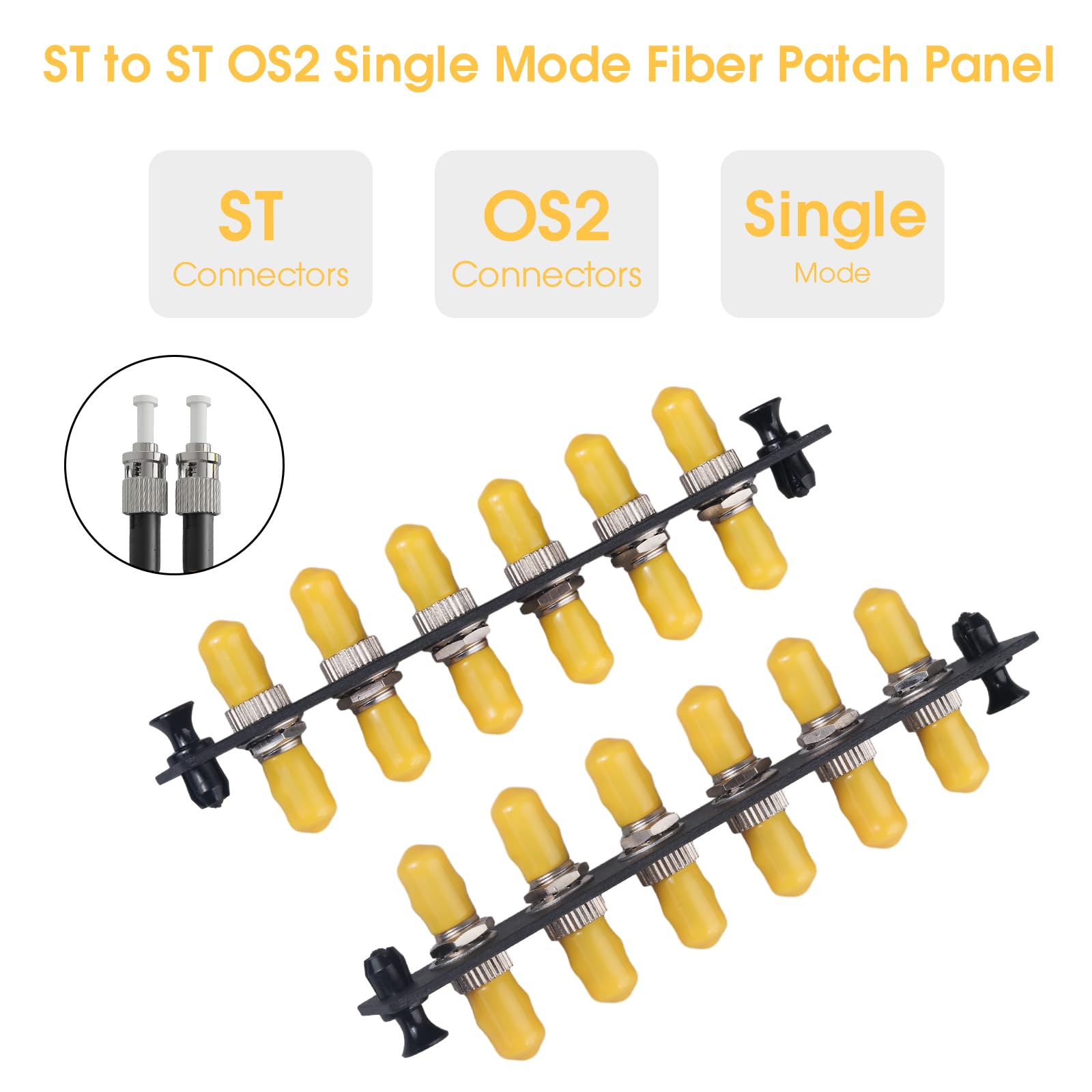 Lot de 3 panneaux de brassage Simplex ST en fibre avec adaptateurs Simplex monomode jaune ST 6 ports fibre