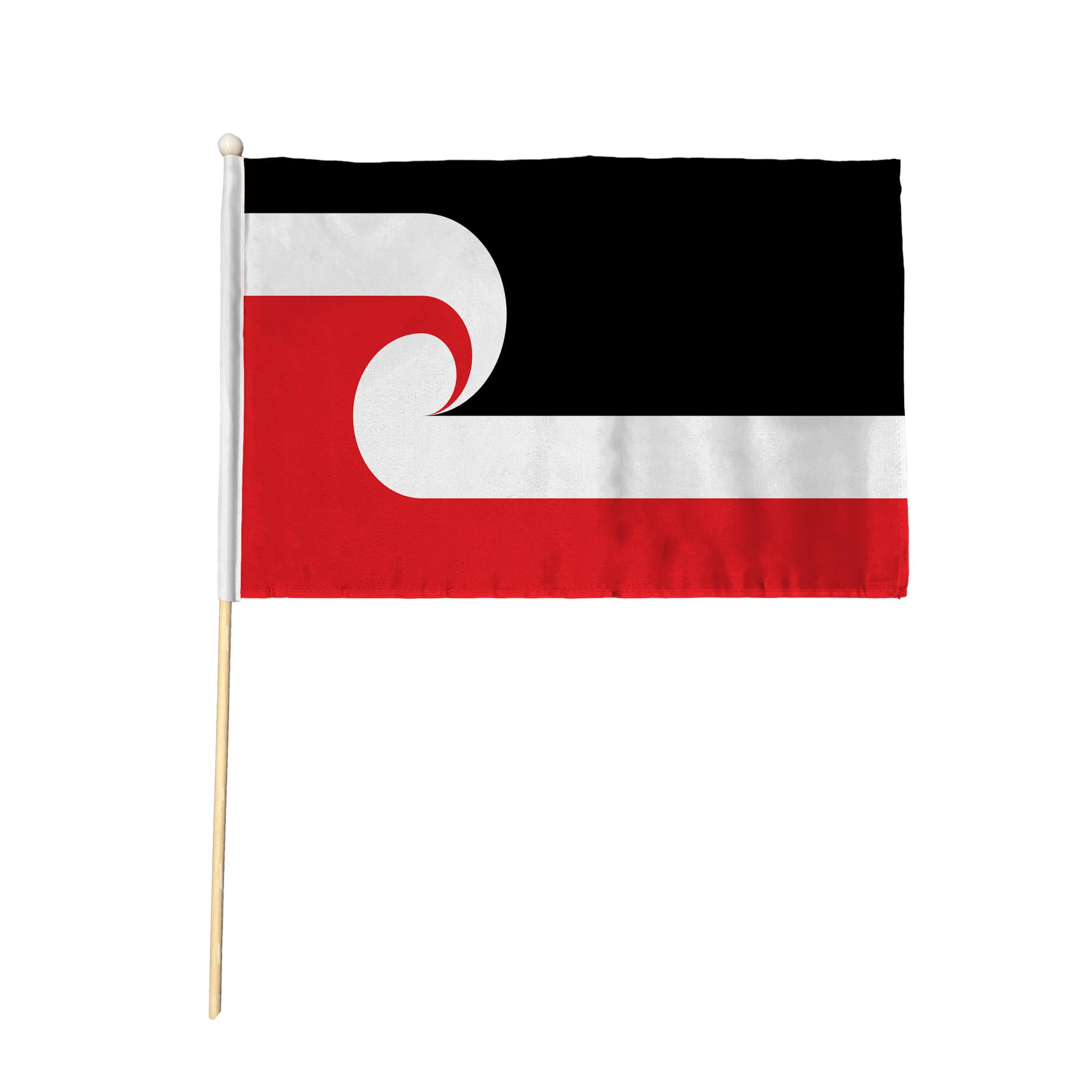 Flagtex New Zealand Maori Pack of 12 Hand Waving Flag (9x6 Inch) - Premium Wooden Stick Hand Flag 9x6 Inch Natural Wood Pole Red Black White Koru Tino Rangatiratanga Flag Events